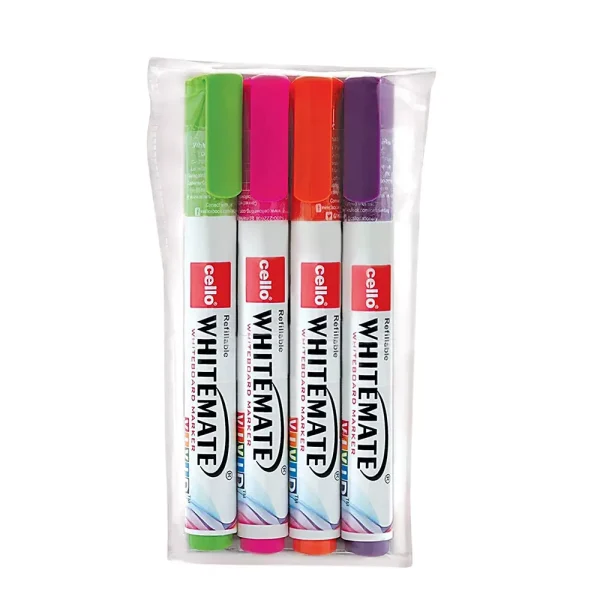 Cello WhiteMate White Board Marker Vivid Assorted Ink, 8907234505672 (Pack of 4)