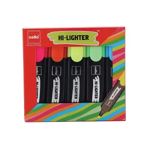 Cello Hi-Lighter with Chisel Points Kit of 5 Pcs Multicolour