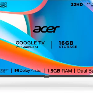 Acer I PRO Series 80.01 cm (32 inch) HD Ready LED Smart Google TV with Android 14 (Black) | 16GB Storage | 30W Dolby Audio