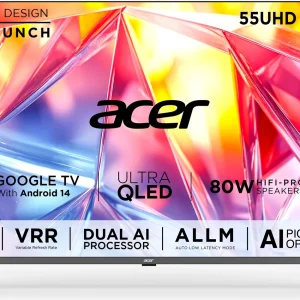 Acer Super Series 138.7 cm (55 inch) QLED Ultra HD (4K) Smart Google TV with Android 14 (Black) | MEMC | ALLM | VRR | AI Picture Optimisation | 80W…