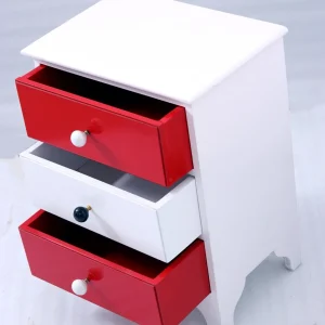 Allie Wood Wooden Bedside End Table with 3 Drawer for Living Room (Red and White) Engineered Wood Bedside Table