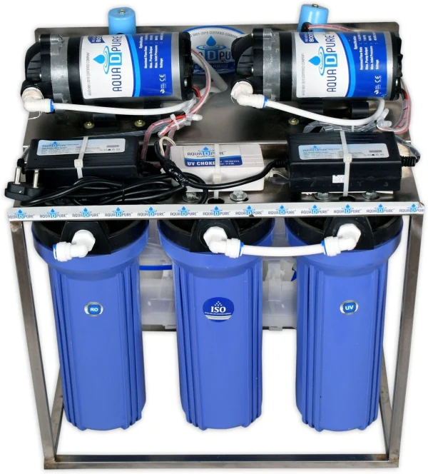 AquaDpure 25 LPH Commercial RO+UV Water Purifier Plant Double Purification Blue Stainless steel Full Automatic 25 L 25 L RO + UV + UF + TDS Control...