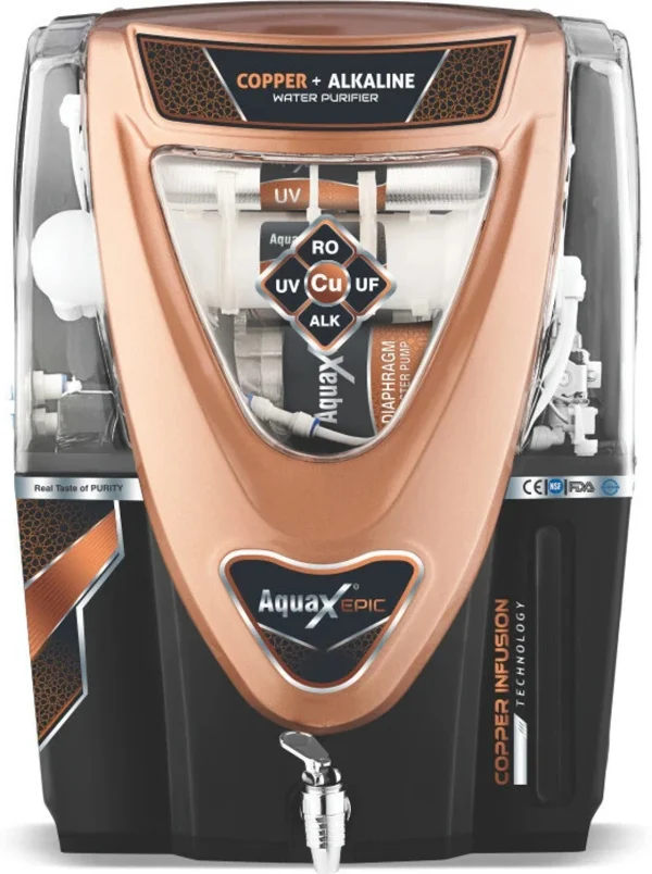 Aquagrand Black Epic Model RO + UV + UF + TDS + Copper filter + Alkaline filter 15 L RO + UV + UF + Copper + Alkaline + TDS Control Water Purifier