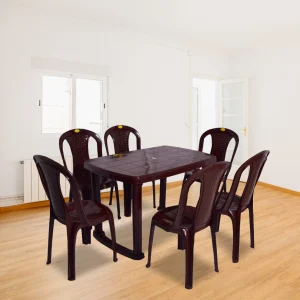 ARLAVYA Strong and Durable 6 Seater Dining Table Set for Home Garden Cafeteria Plastic 6 Seater Dining Set