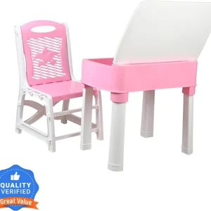 ASHLAS Adjustable Study Table & Chair Set for Kids Boys and Girls with Small Box Space Plastic Study Table