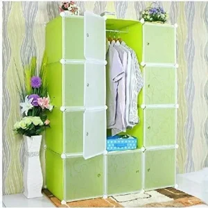 BIONworld Almirah Wardrobe for Kids | 12 Cube DIY Storage Cabinet with Hanging Space PP Collapsible Wardrobe