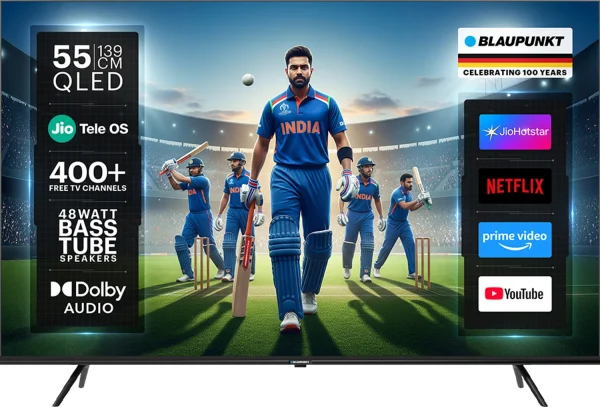 Blaupunkt 139 cm (55 inch) QLED Ultra HD (4K) Smart JioTele OS TV with 48W Sound Output | 2 Speaker | 450 Nits Brightness | Dolby Audio |...