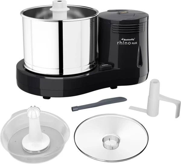 Butterfly Rhino Plus Wet Grinder Shockproof ABS Body Coconut Scrapper Attachment Dough Kneader Stainless Steel Drum 2 Years Manufacturer's Warranty