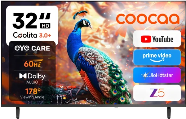 Coocaa S4U Plus 80 cm (32 inch) HD Ready LED Smart Coolita TV with Dolby Audio | Narrow Frame Design | Eye Care Technology | 300+ Live Channels |...