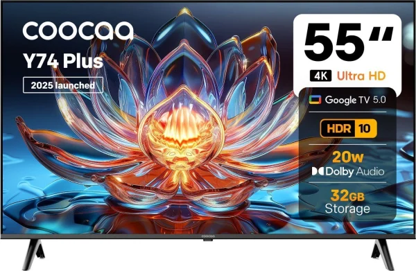 Coocaa Y74 Plus 138 cm (55 inch) Ultra HD (4K) LED Smart Google TV with Dolby Audio | 32 GB Storage| 20W Sound Output | HDR10 & HLG | Eye Care...