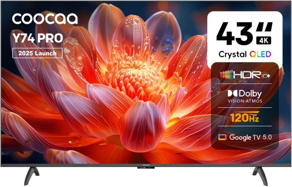 Coocaa Y74 Pro 108 cm (43 inch) QLED Ultra HD (4K) Smart Google TV with Dolby Vision & Dolby Atmos| 120Hz Game Accelerator| ALLM| MEMC| Wide Colour...