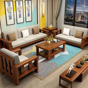 DECORWOOD Solid Sheesham Wood For Living Room,Hotel Office,Home,Cafe Fabric 3 + 2 + 1 Sofa Set
