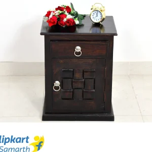 Divine Arts Sheesham Wood Bedside End Table with 2 Shelf Storage Solid Wood Side Table