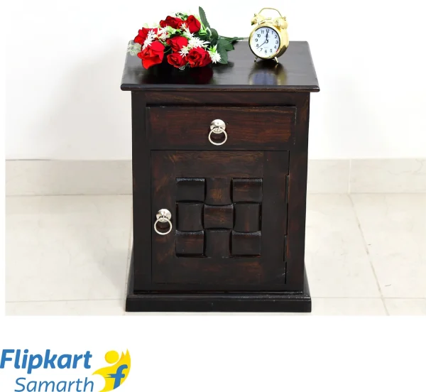 Divine Arts Sheesham Wood Bedside End Table with 2 Shelf Storage Solid Wood Side Table