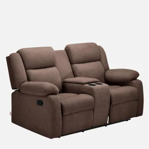 Duroflex Avalon Twin – Modern 2 Seater Sofa With Center Console and Cup Holder Fabric Manual Recliner