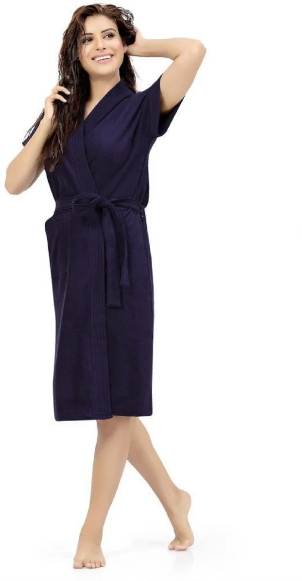 ELEVANTO Dark Blue Free Size Bath Robe