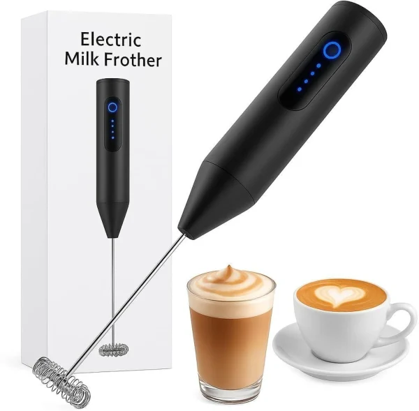 FINARO Milk Frother Handheld USB, Rechargeable Electric Egg Beater 10 Cups Coffee Maker