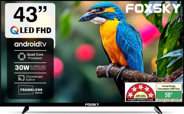 Foxsky 109 cm (43 inch) QLED Full HD Smart Android TV 2026 Edition with 2.1 CH Audio System Tuned by 30W Sun Voice India's Largest Speaker...