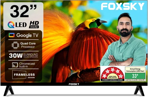 Foxsky 80 cm (32 inch) QLED HD Ready Smart Google TV with Voice Search with Remote