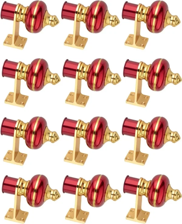 Ghazian Red, Gold Curtain Knobs, Rod Rail Bracket Metal