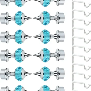 GLOXY Light Blue, Silver Rod Rail Bracket, Curtain Knobs, Curtain Hooks, Curtain Rods Metal