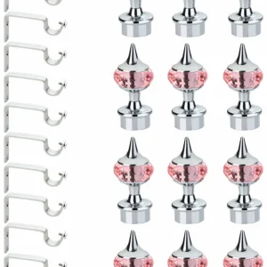 GLOXY Pink, Silver Rod Rail Bracket, Curtain Knobs, Curtain Hooks, Curtain Rods Metal