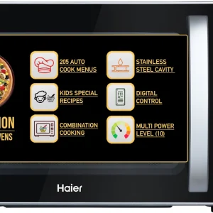 Haier 22 L 205 Auto cook Menus, KIDS special Recipes, 10 Power Levels, 4 Combination Cooking, Multistage Cooking, Auto Defrost, Child Lock…