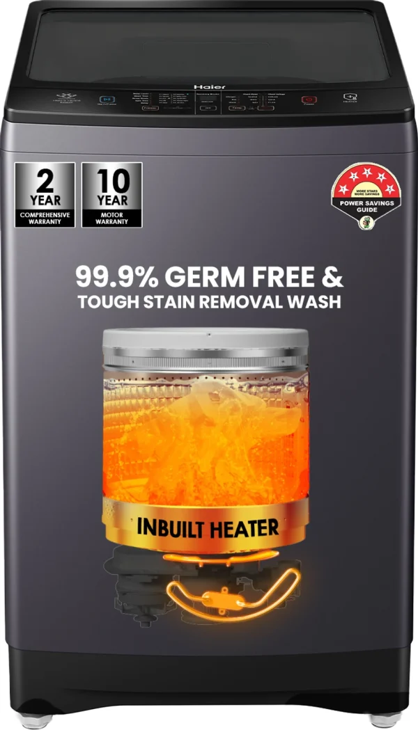 Haier 7.5 kg Fully Automatic Top Load Washing Machine with In-built Heater Black, Grey