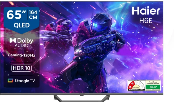 Haier H6E 164 cm (65 inch) QLED Ultra HD (4K) Smart Google TV with HDR10| Auto Low Latency Mode (ALLM)| HDMI 2.1 |120 Hz Gaming | Voice Control...