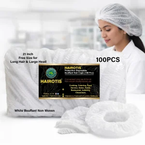 hairotis Disposable Hair Cap White 21″ 100 pcs for Hotel Food Catering Kitchen Cooking Head Cover Chef Hat