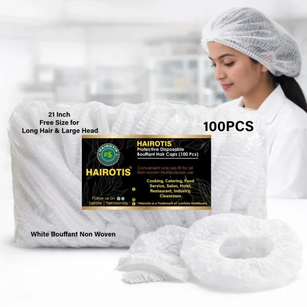 hairotis Disposable Hair Cap White 21" 100 pcs for Hotel Food Catering Kitchen Cooking Head Cover Chef Hat