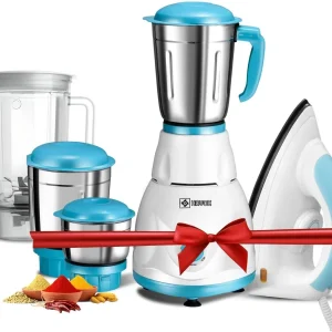Havok 750 W Mixer Grinder (1100 W Dry Iron Combo | 4 Jars | Blue & White) 750 W Juicer Mixer Grinder