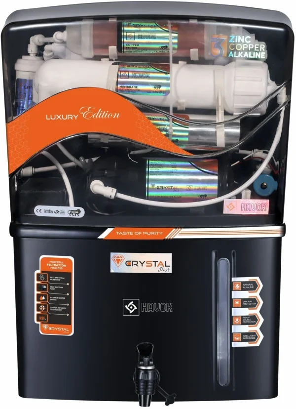 Havok Water_Purifier_Black 15 L RO + UV + Copper + Minerals Water Purifier