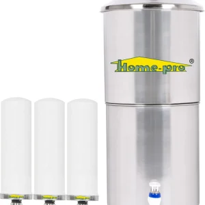 Home-pro Stainless Steel Water Filter | Non Electric | Long Ceramic Candle 3 | 27 L Gravity Based Water Purifier