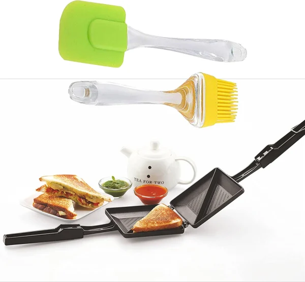 IDEAL PRIME DUrable Aluminium Non Stick 2 Slice Sandwich Maker Silicone Brush Combo Set Toast Sandwich Maker