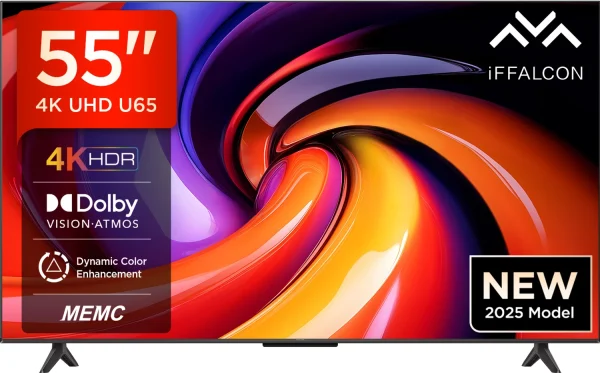iFFALCON U65 138 cm (55 inch) Ultra HD (4K) LED Smart Google TV with MEMC | Dolby Vision-Atmos | HVA Panel & Metallic Bezel-Less
