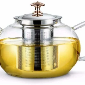 IndusBay 1000 ML Stovetop Safe Glass Teapot Kettle with Removable Stainless Steel Infuser and Lid Microwave Safe Stove top Safe Borosilicate Glass…