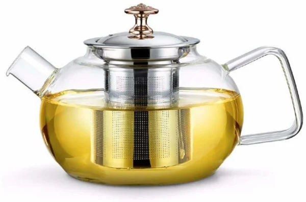 IndusBay 1000 ML Stovetop Safe Glass Teapot Kettle with Removable Stainless Steel Infuser and Lid Microwave Safe Stove top Safe Borosilicate Glass...