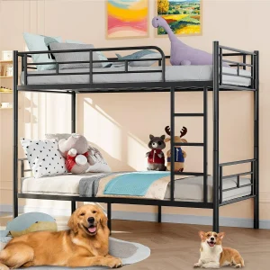 IRONIC HOUSE Twin Over Full Metal Bunk Bed Heavy Duty Bed Frame with Safety Guard Rail,Ladder Metal Bunk Bed