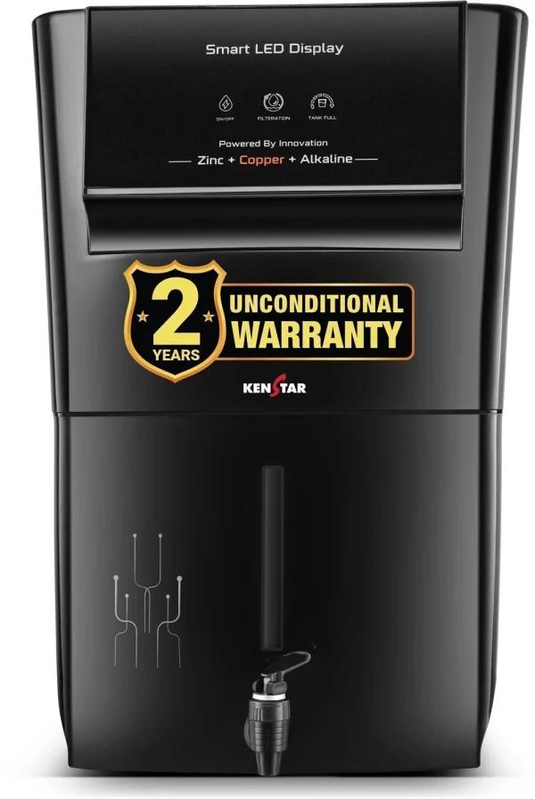 Kenstar Black Pureza. 8 L RO + UV + UF + Copper + Alkaline + Minerals Water Purifier Needs no service for 2 years