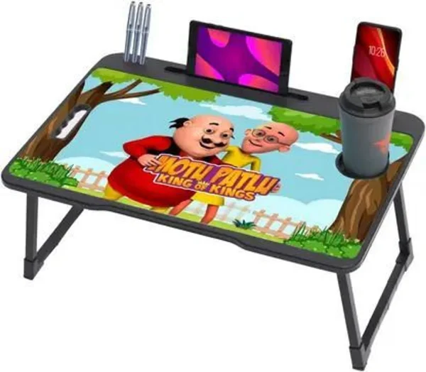 KHODAL ARTH US BIDING Motu-Patlu COATED Foldable Laptop Study Table with Cup & pen Holder Engineered Wood Study Table