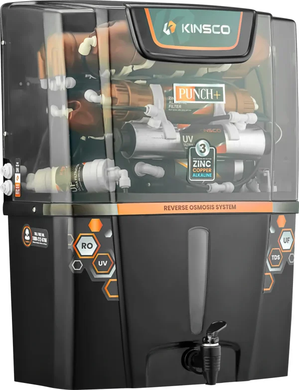 Kinsco Aqua Punch+ Zinc Copper and Alkaline 15 L RO + UV + UF + Copper + Alkaline Water Purifier with Prefilter