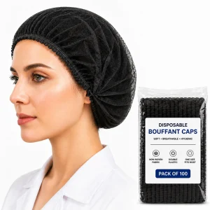 Kodenipr Club Disposable 100 Pieces Disposable Stretchable Black Bouffant Caps/Cooking Caps/ Chef Hat
