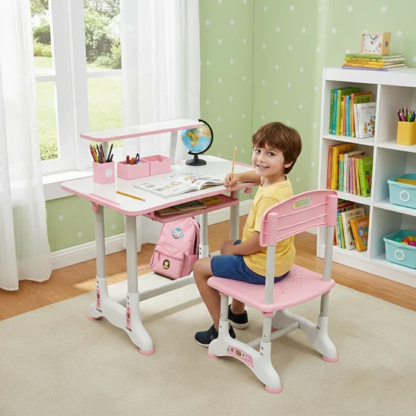 KriShyam ® Height Adjustable Kids Study Table & Chair Set with Book Stand Plastic Desk Chair