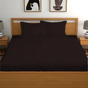 KURRY HOME FURNISHING Microfiber Double Flat 210 TC Striped 1 Summer Bedsheet with 2 Pillow Covers
