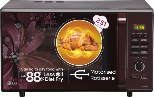 LG 28 L with Diet Fry, Auto Cook Menu, Stainless steel cavity, Pasteurized Milk, 360 degree Motorised Rotisserie for Bar-be-queing, Indian Cuisine,...
