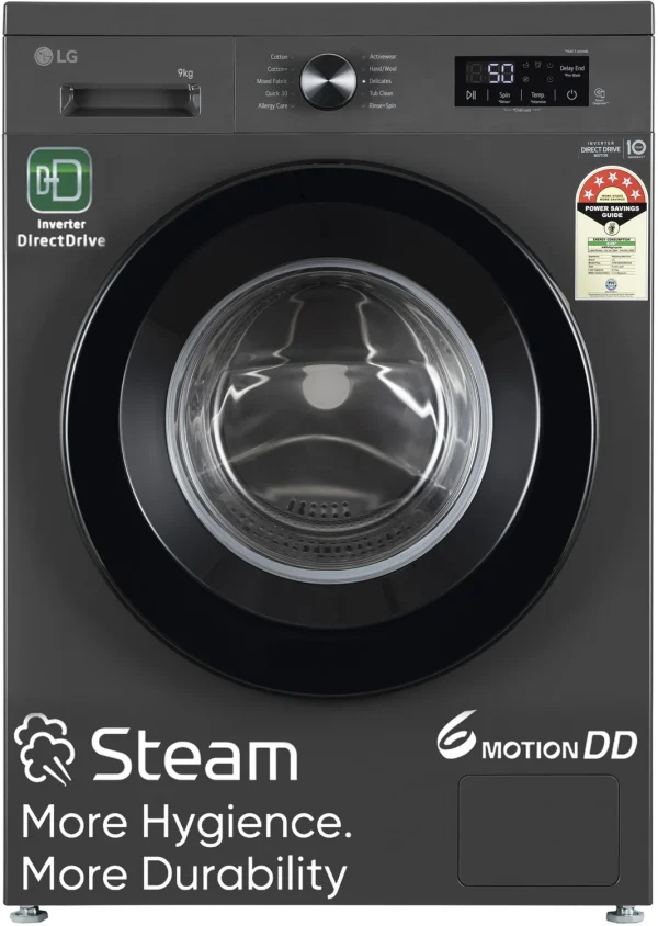 LG 9 kg 5 Star, Inverter Direct Drive Technology, 6 Motion DD, Reduce germs & allergens with steam cycles, In-built Heater, Touch Panel Fully...