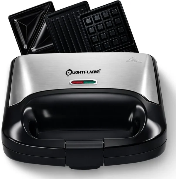 LIGHTFLAME CrunchPro-X, 3-in-1 Sandwich Maker Multi Plates- Grill, Toast, Waffle