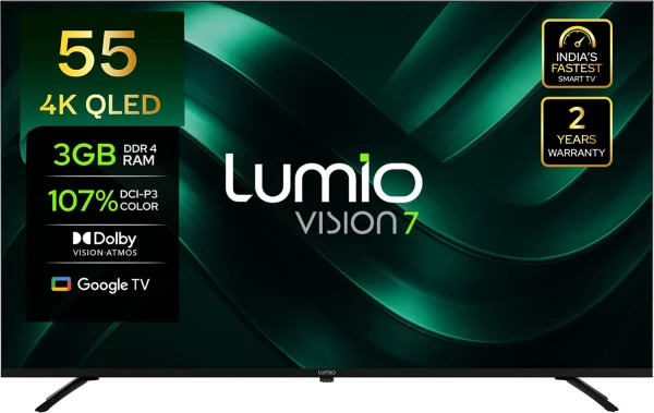 Lumio Vision 7 139 cm (55 inch) QLED Ultra HD (4K) Smart Google TV with 4K HDR Dolby Vision + Atmos Over 100% Colour India’s Fastest Smart TV* with...
