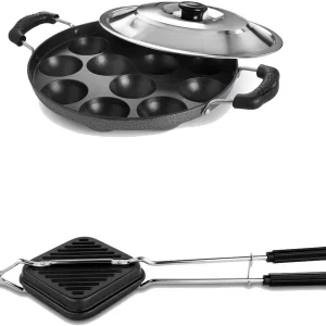 Masox Store Non-Stick Aluminium Grill Sandwich Bread Toaster | Appam Patra with Steel Lid S3 Toast Sandwich Maker